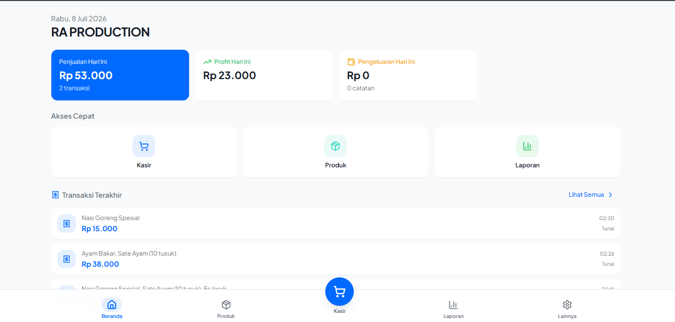 Tampilan dashboard aplikasi Transora